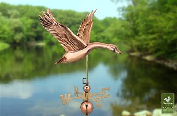 Feathered Goose Weathervane sculpture Copper Geese Flying directional art